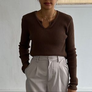 Brandy Melville Brown Ribbed Long Sleeve